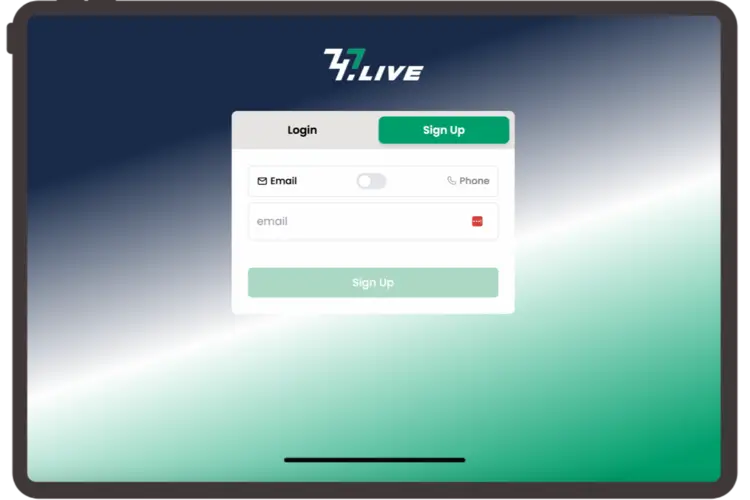 747 Live Casino sign up form.
