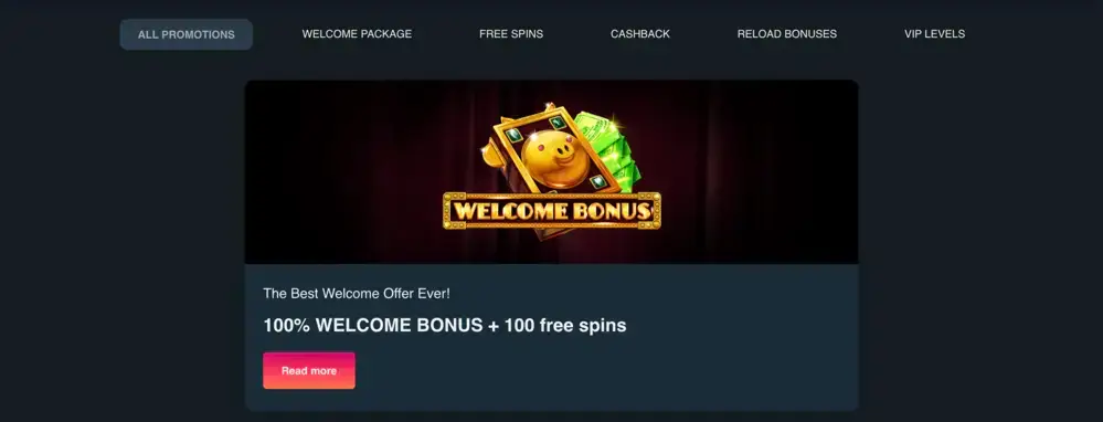 Bonus options in the PrimeBetz online casino.