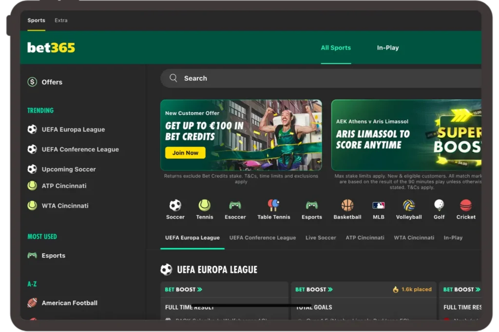 Bet365 Landing Page.