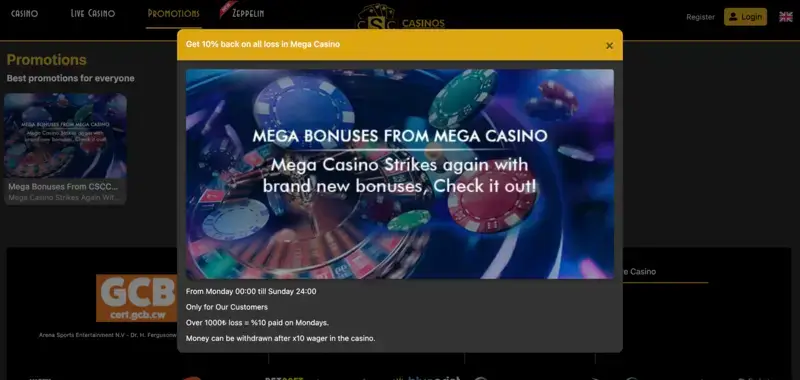 The CSC Casino Cashback Offer.