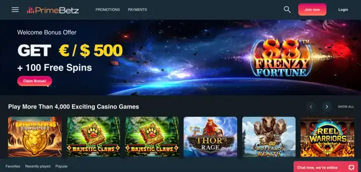 PrimeBetz Bonus of up to 500€.