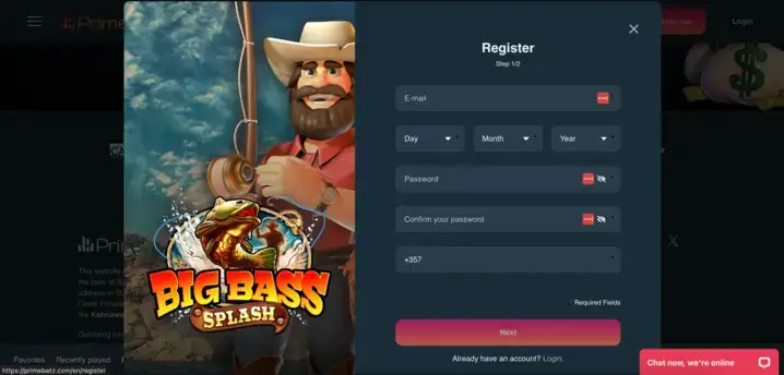 PrimeBetz registration.