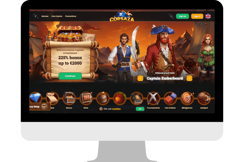 The Corsza Welcome Bonus on the Casino Homepage.