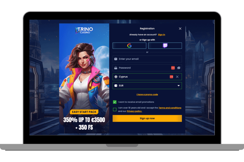 Trino Casino Sign Up Form.
