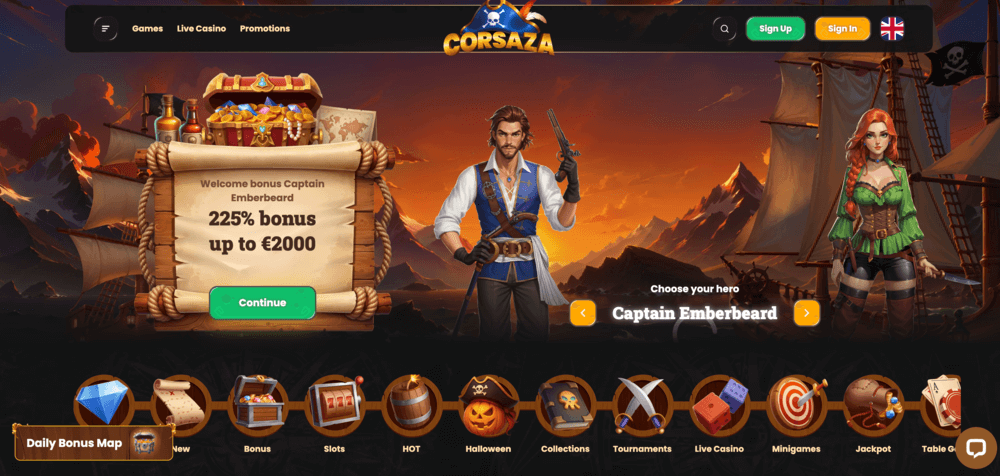 Бонусное предложение онлайн-казино Corsaza для игроков с Кипра.