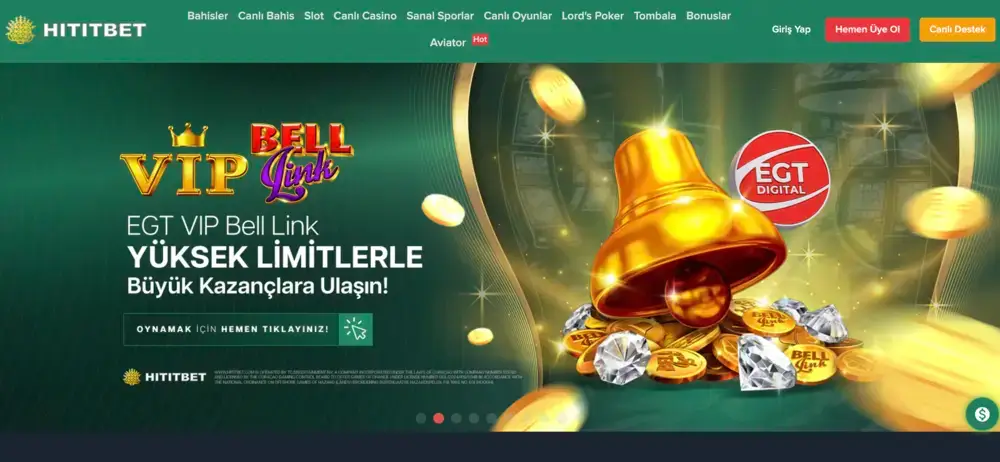 Η σελίδα του διαδικτυακού καζίνο Hititbet με προσφορά VIP.